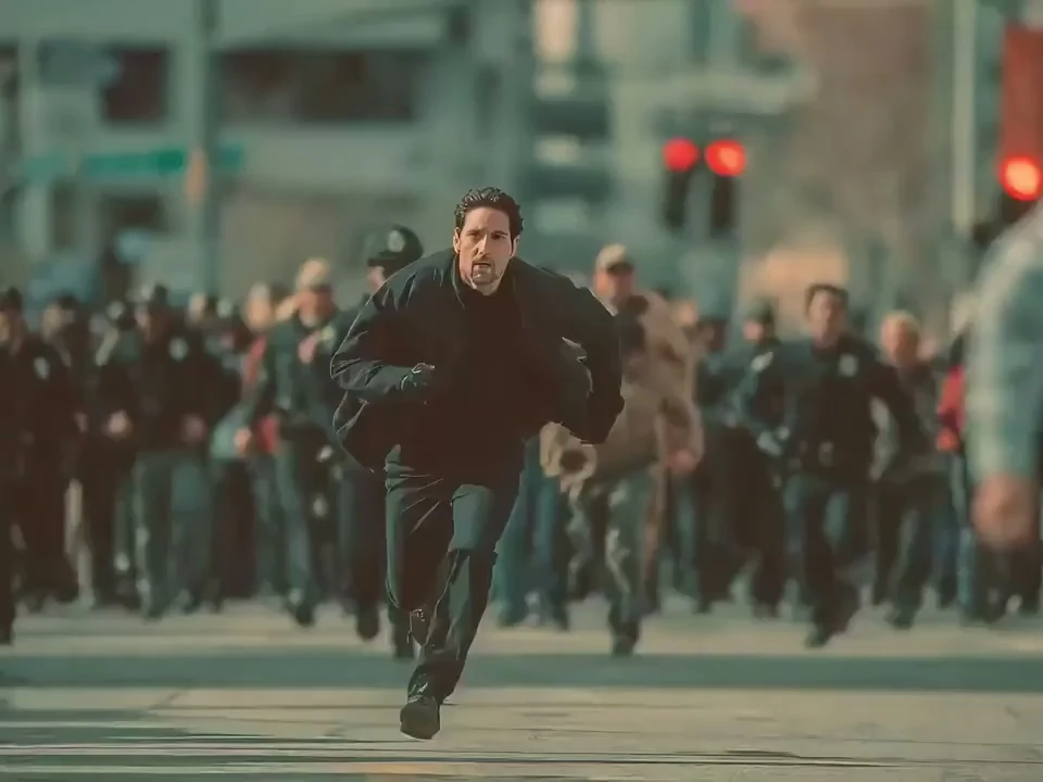 Crowd Chase Down a City Street