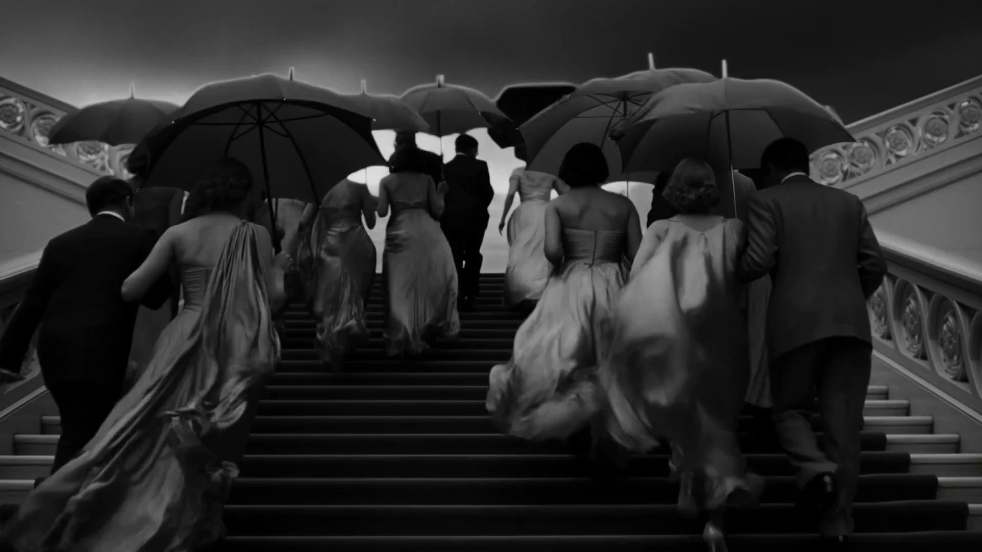 Umbrellas on a Grand Staircase